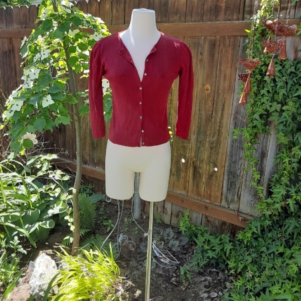 Banana Republic 100% silk burgundy cardigan long sleeve woman Sm EUC